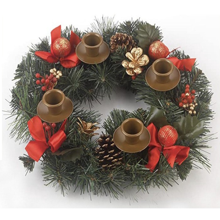 

Hiasan Krans Lingkaran Advent Natal 4 Lilin 30cm / Tradional Pine Cone - Red