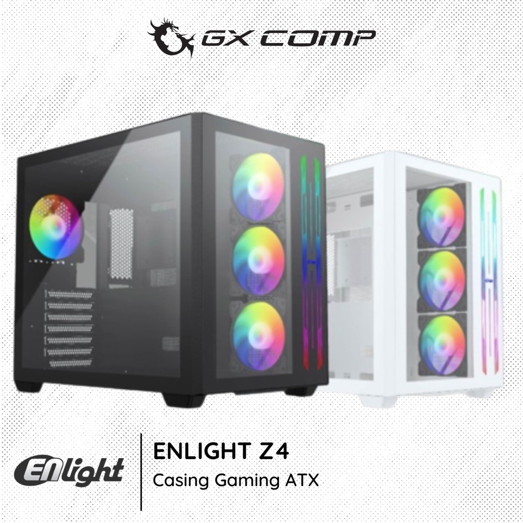 GAMING CASE ENLIGHT FPMAX Z4 (Black / White) | Casing PC Gaming - ATX Free 3 Fan RGB