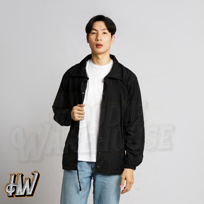Jaket Coach Polos Distro Windbreaker L - XXL - Hitam, L