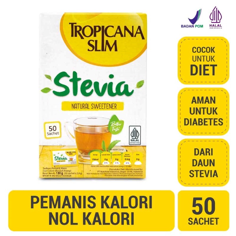 

Tropicana Slim Sweetener Stevia 50 sachets -Pemanis Alami untuk Batasi Gula