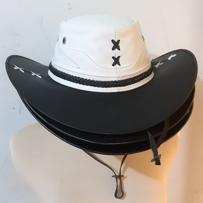 best -Topi Laken Koboi Koboy Cow boy Pria Kulit Sapi Asli Garut Original - Cokelat