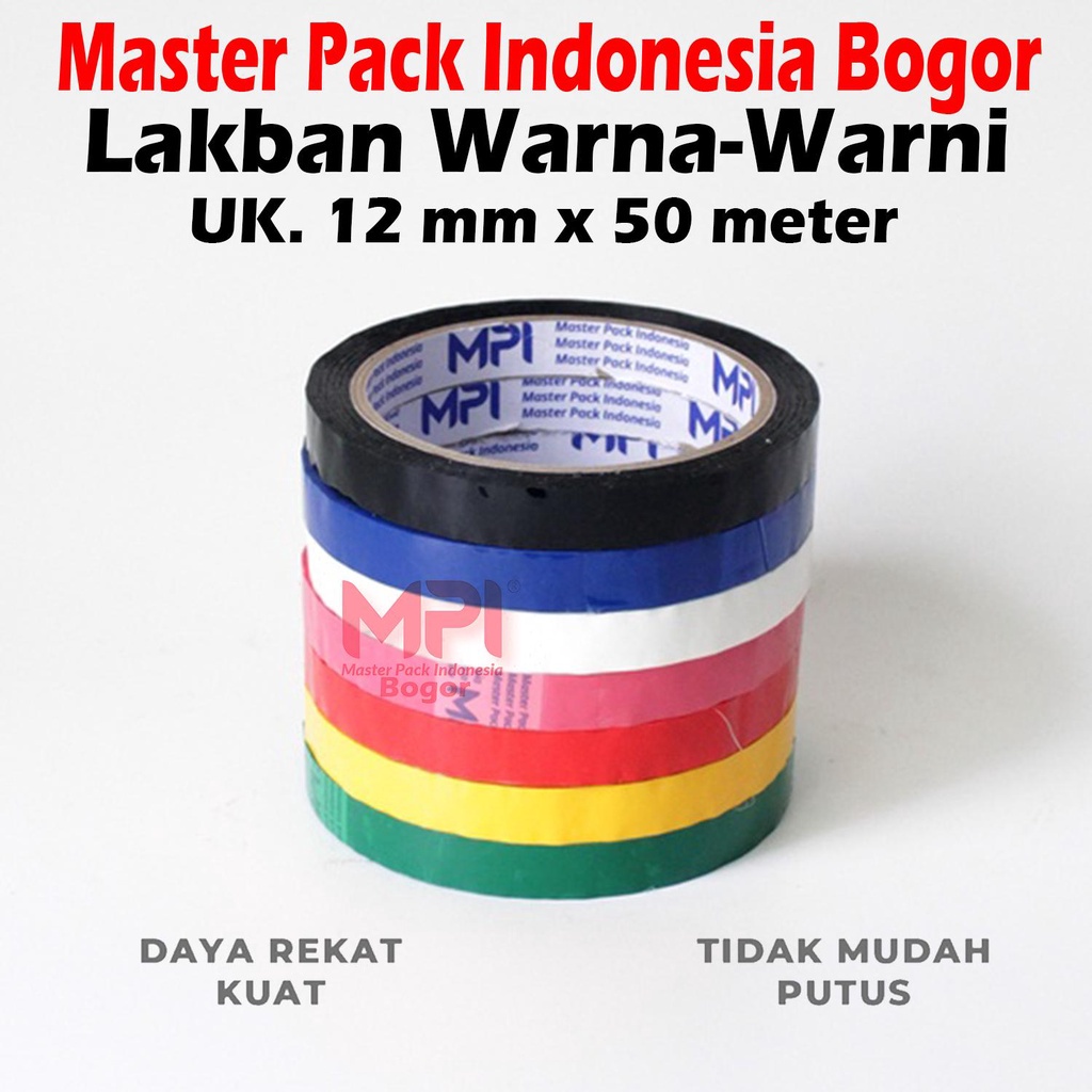 

Lakban Isolasi Warna - Warni 12 mm x 50 Meter - Isolasi Warna Master Pack Indonesia