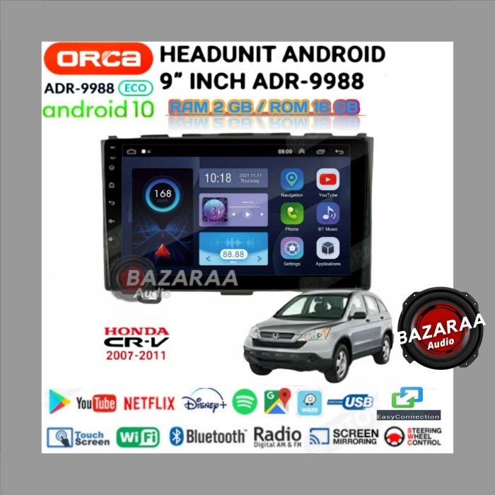 Head Unit Android ORCA ECO 9 Inch CRV 2007 - 2011 + Socket PNP