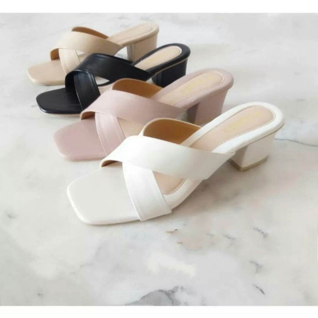 sandal heels wanita sandal wanita modis terbaru 2021 hak 5 cm silang shy-0013