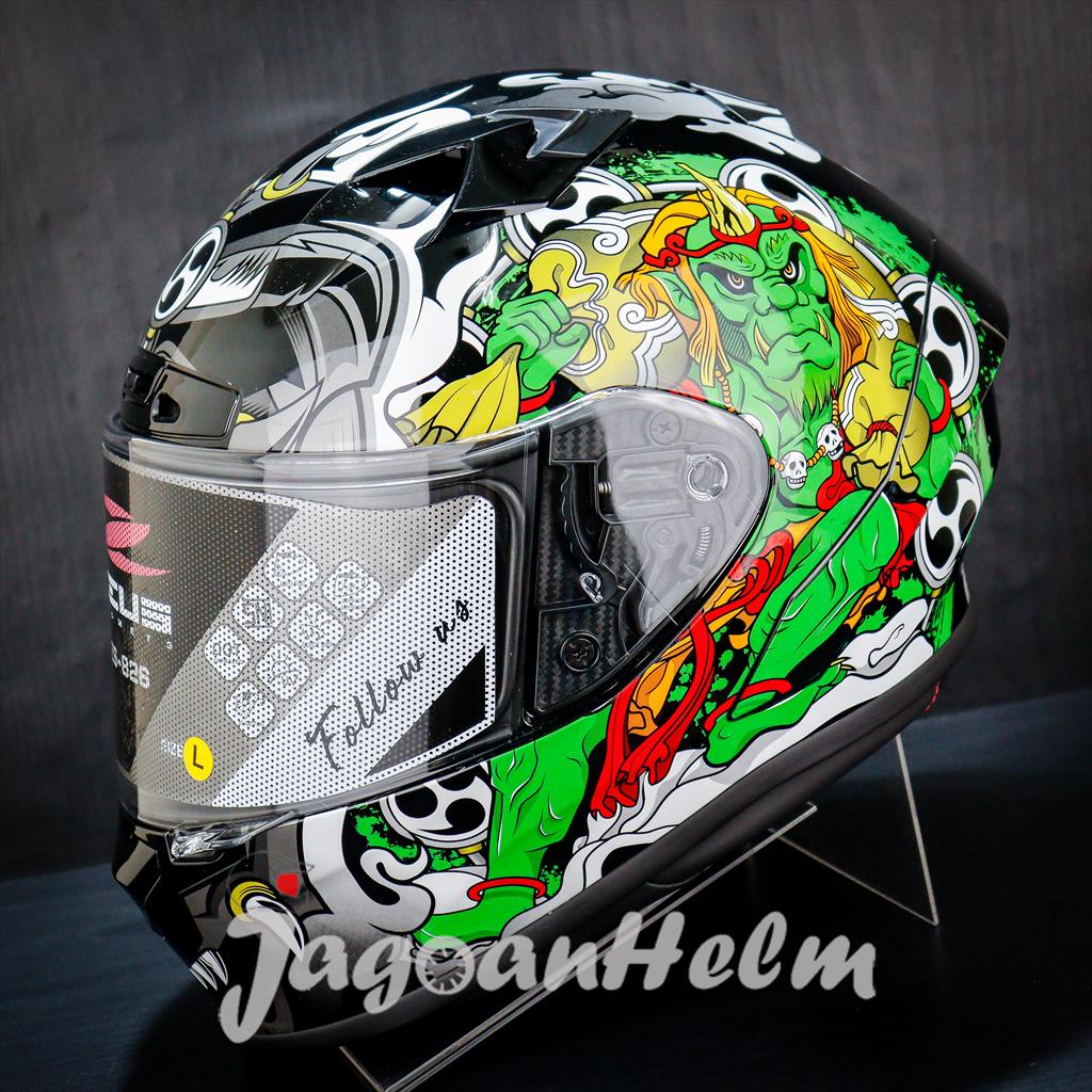 ZEUS HELM ZS826 | BLACK BK16 GREEN | ZS 826 - ZEUS 826 FLAT VISOR