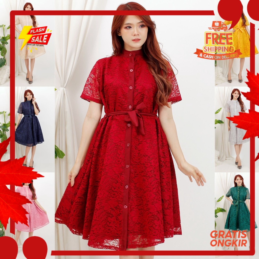 UNISEX KADO NATAL //Dress Clara Brukat Midi 7 Warna / Dres Pesta Brokat / Dress Gereja Natal / Dress