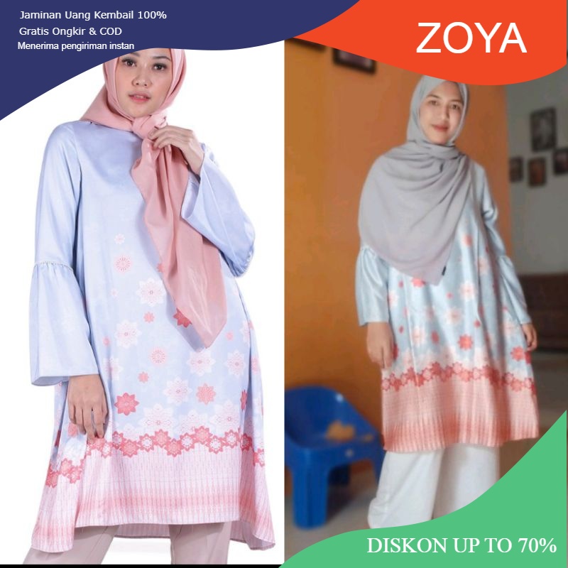 Zoya Mazlina tunik Midi Dress - Atasan Tunik Muslim full motif