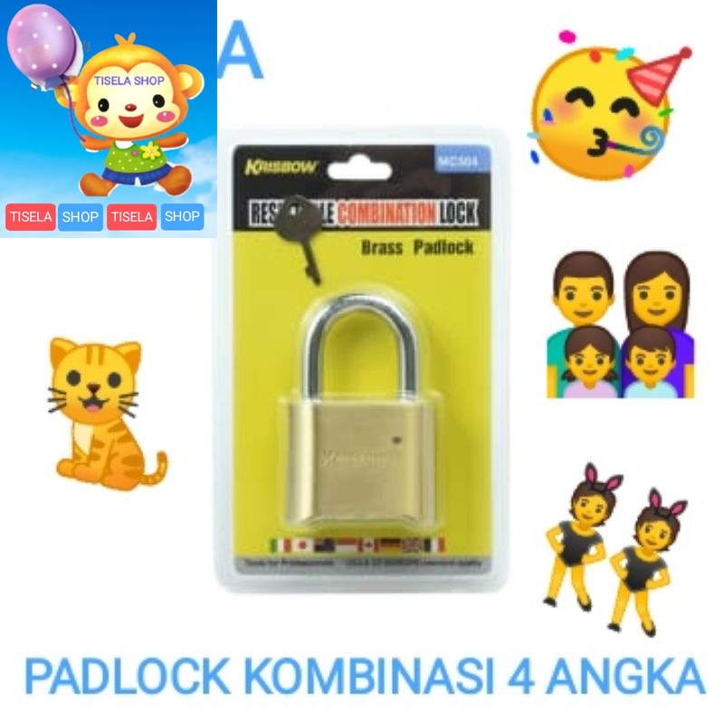 Gembok krisbow Kombinasi kode 4 angka bisa di setel, Padlock kuat anti maling 309882