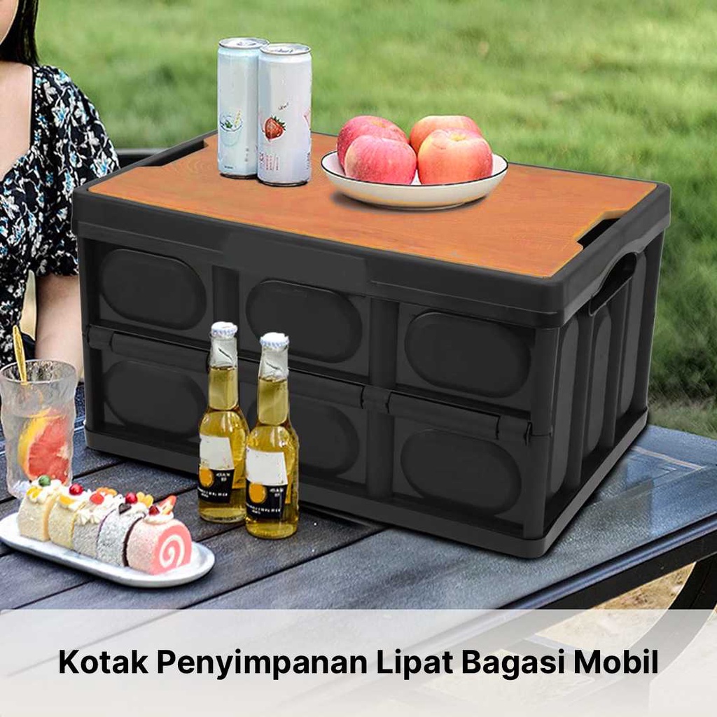 Container Plastik Jumbo - Kotak Penyimpanan Lipat Bagasi Mobil Foldable Storage Box 56L Waterproof -