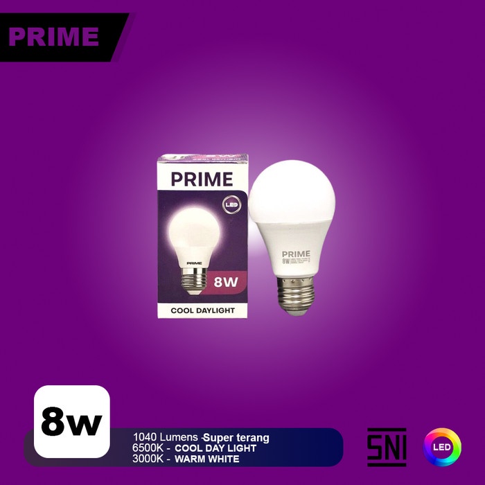 PRIME LAMPU Bohlam LED Bulb 8 Watt Warm White / Cool Day Light