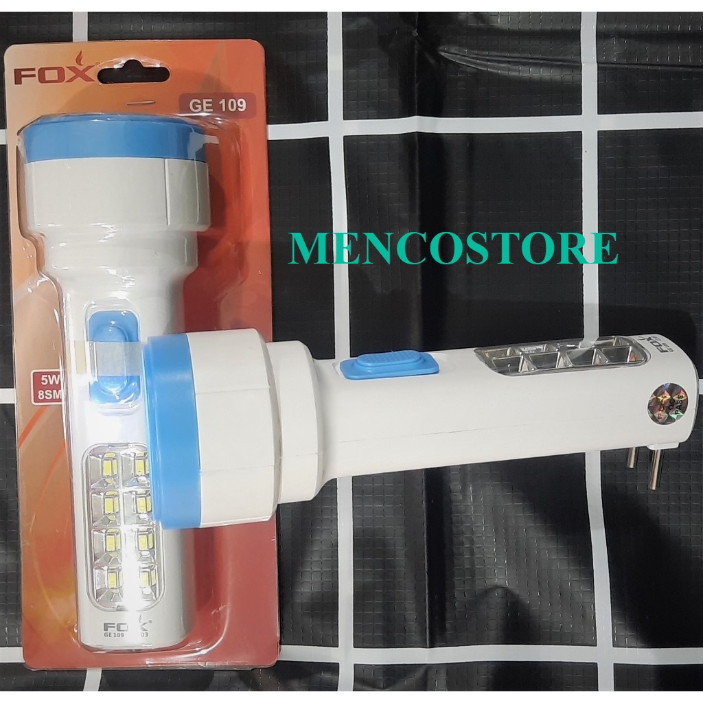 SENTER CAS + EMERGENCY FOX GE-109 PANJANG 30CM / SENTER TANGAN CHARGE RECHARGEABLE