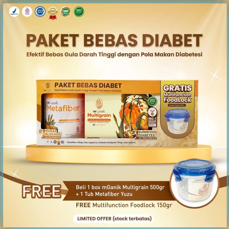 MGANIK PAKET BEBAS DIABET METAFIBER 450 GRAM RASA JERUK YUZU MULTIGRAIN 500 GRAM 20 SACHET MGANIK