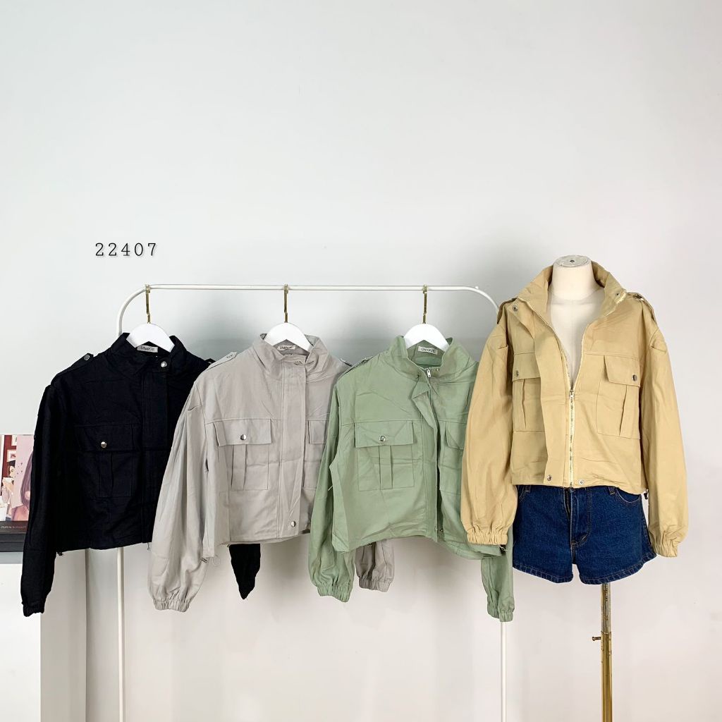 ATASAN OUTER JAKET POLOS WANITA VARIASI TWIN POCKET DEPAN PINGGANG SERUT DEPAN MIX KANCING CEKLEK SI