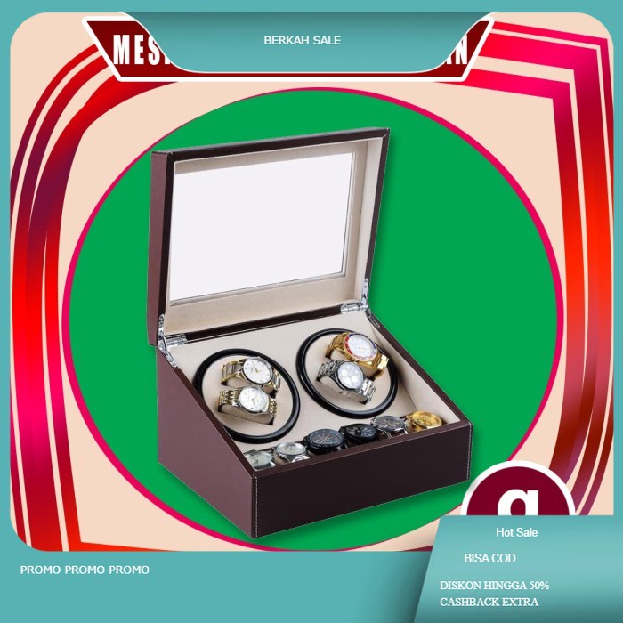 Pemutar Jam Tangan Otomatis WW001 / Watch Winder 4+6 Bonus Adaptor - Cokelat