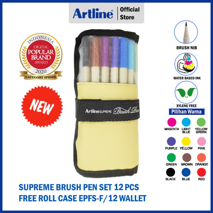 

Andma SUPREME BRUSH PEN SET 12 COLOURS FREE ROLL CASE EPFS-F/BP12RP1