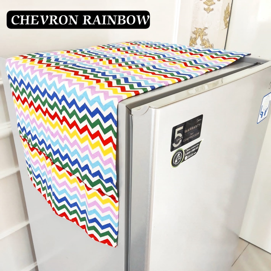 Tutup Kulkas Set Murah Bahan Kanvas Aneka Motif Chevron Rainbow | Taplak Kulkas 1 Pintu | Cover Kulk