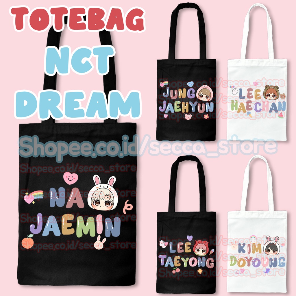 Totebag Resleting Hitam /Putih NCT DREAM & NCT 127 Kpop Tote bag Kanvas Gambar Korea Tebal Premium K
