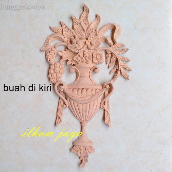 

termurah ornamen ukir kayu jepara tempel motif bunga untuk pintu lemari dinding - mentahan, buah kanan