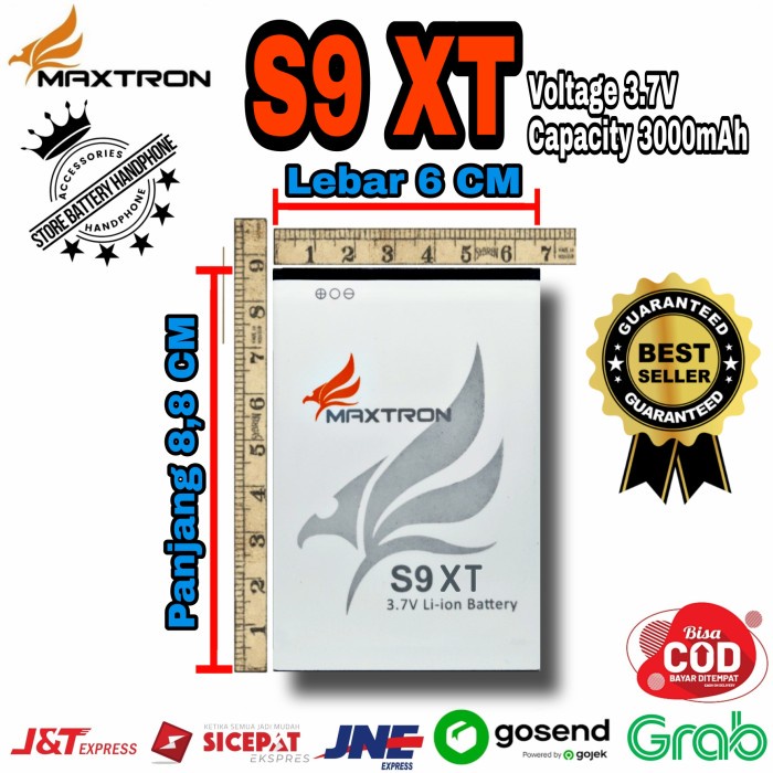 Battery Baterai Batrai Batre Maxtron S9 XT (Panjang 8,8 CM Lebar 6 CM)
