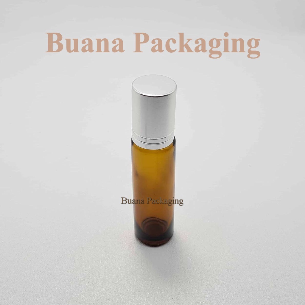 Botol Roll On 10 ml Amber Original Tutup Stainles Silver Shiny Garis Bola Stainles / Botol Roll On / Botol Kaca / Parfum Roll On / Botol Parfum / Botol Parfume Refill / Roll On 10 ml