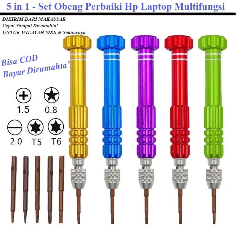 5 in 1 - Set Obeng Perbaiki Hp Laptop Multifungsi Obeng Set Reparasi Smartphone Maintenance Tools - 