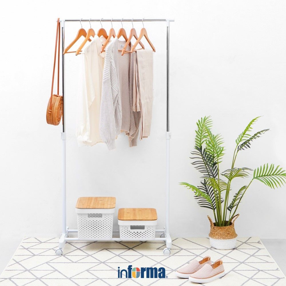 Informa 78.5x41.5x87-149.5 cm Gantungan Pakaian Dengan Roda Stand Hanger Gantungan Baju Berdiri Clot