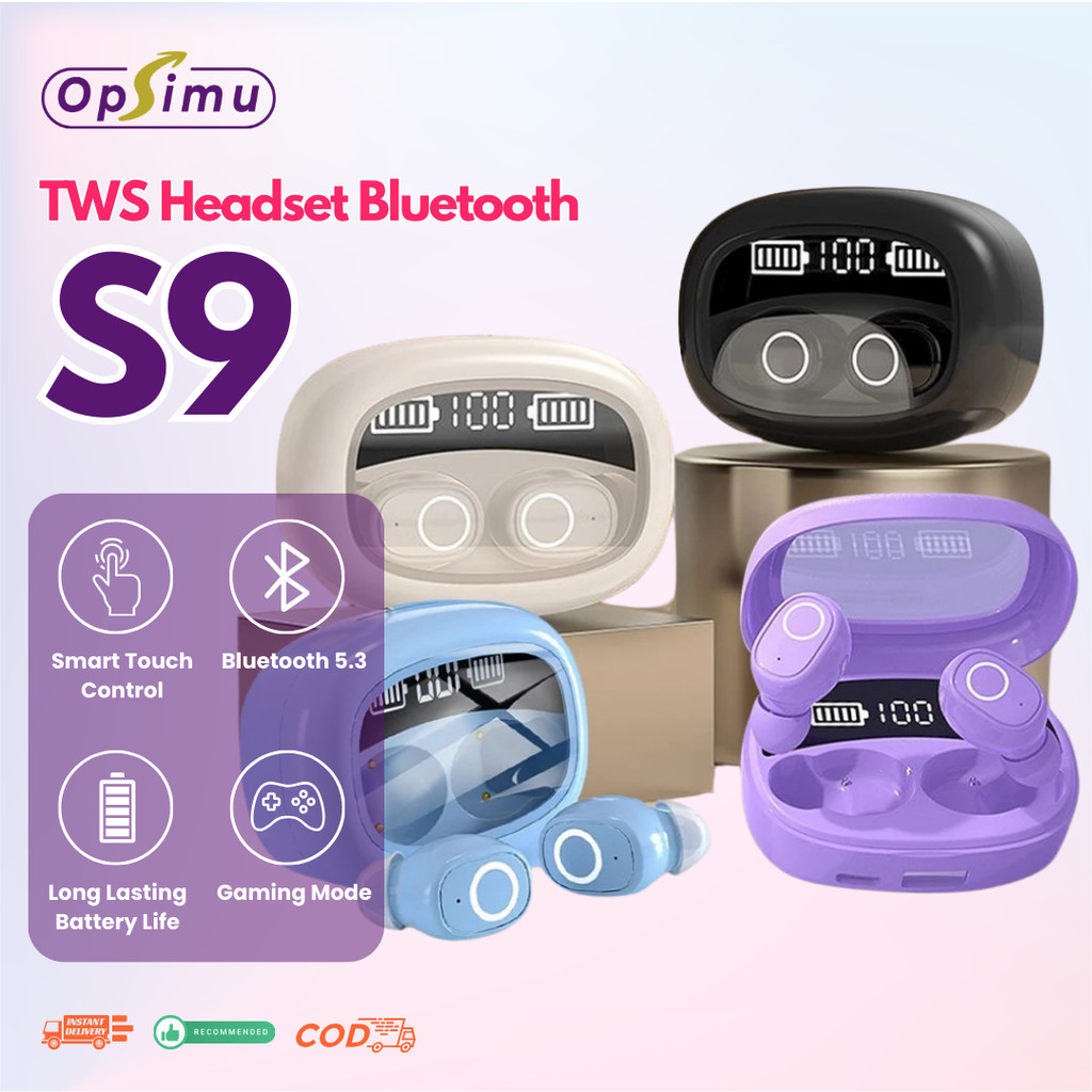 [MAKASSAR] OPSIMU GADGET COD S9 Headset Bluetooth Full Bass Nirkabel TWS Stereo Olahraga Gaming LED 