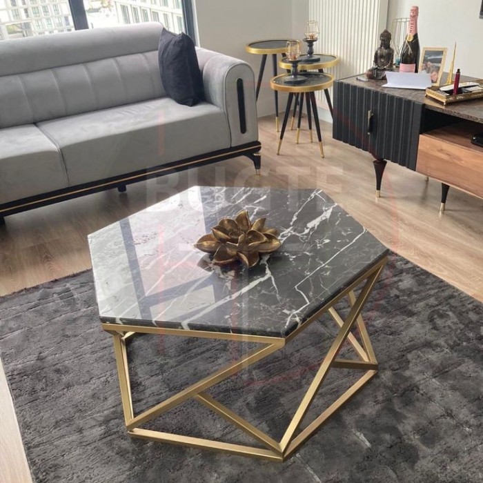 Coffe Table top marmer terkini, Coffe table rangka besi terbaru