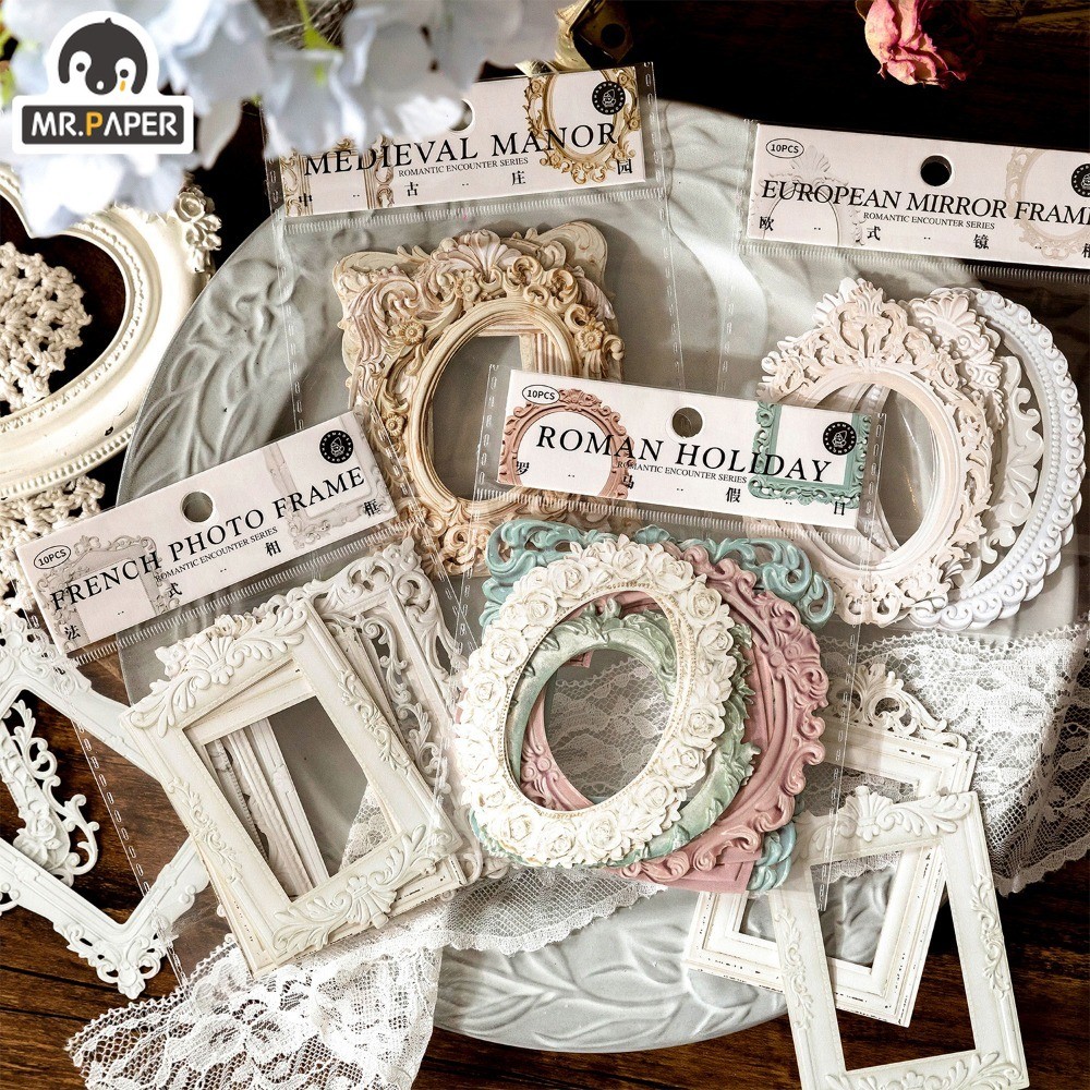 

Mr. Paper Vintage Hollow Out Border Collage Card Relief European and American Style Handbook Decorative Sticker 10pcs/pack