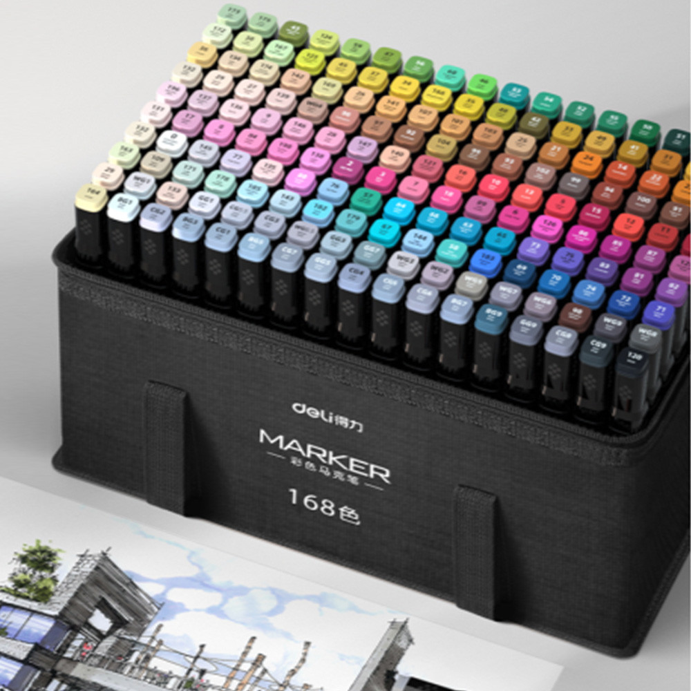 

Deli 30/80/168 Colors Professional Sketch Marker Pen Double Head Art Oily Marker Pen Set Smooth Painting Pen Drawing Art Supply