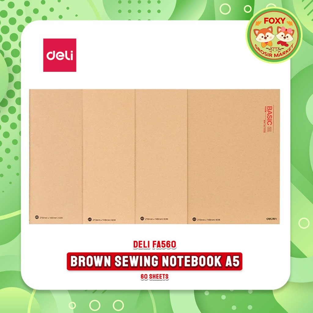 

Bobomart Brown Sewing Notebook BASIC A5 60 Sheets / Deli FA560 Buku Catatan Sampul Cokelat Minimalis