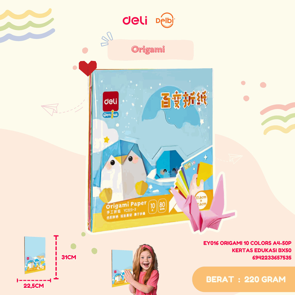 

Deli Origami Paper / Kertas Lipat Origami k EY016 ORIGAMI 10 COLORS A4-50P KERTAS EDUKASI