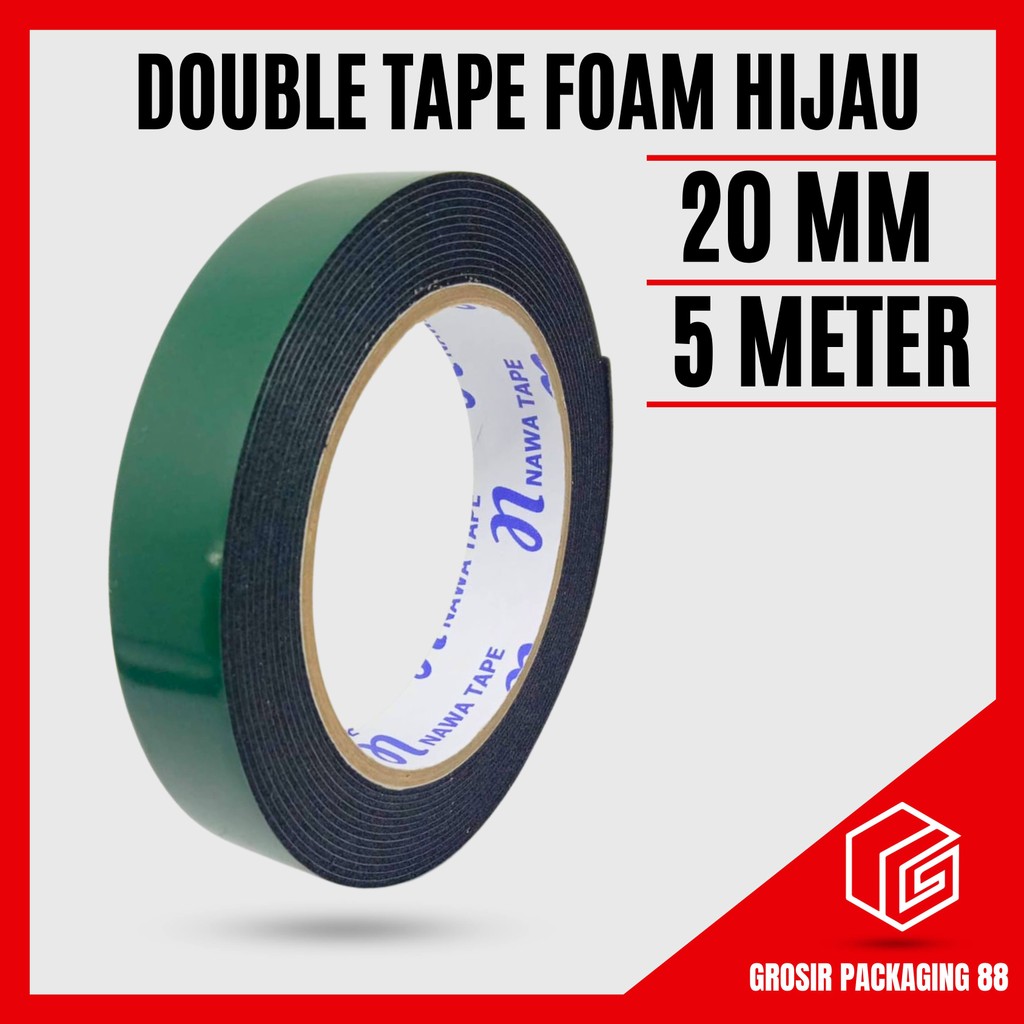 

Double Tape Foam Hijau 1" Inch 20MM 5M Solatip Isolasi Bolak Balik Lakban Dua Sisi Dobel Sided Tape Perekat Busa Bukan Nachi