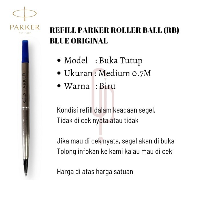 

[BEST]Ready Refill Isi Ulang Pen Parker Roller Ball Ukuran Medium Original - Biru