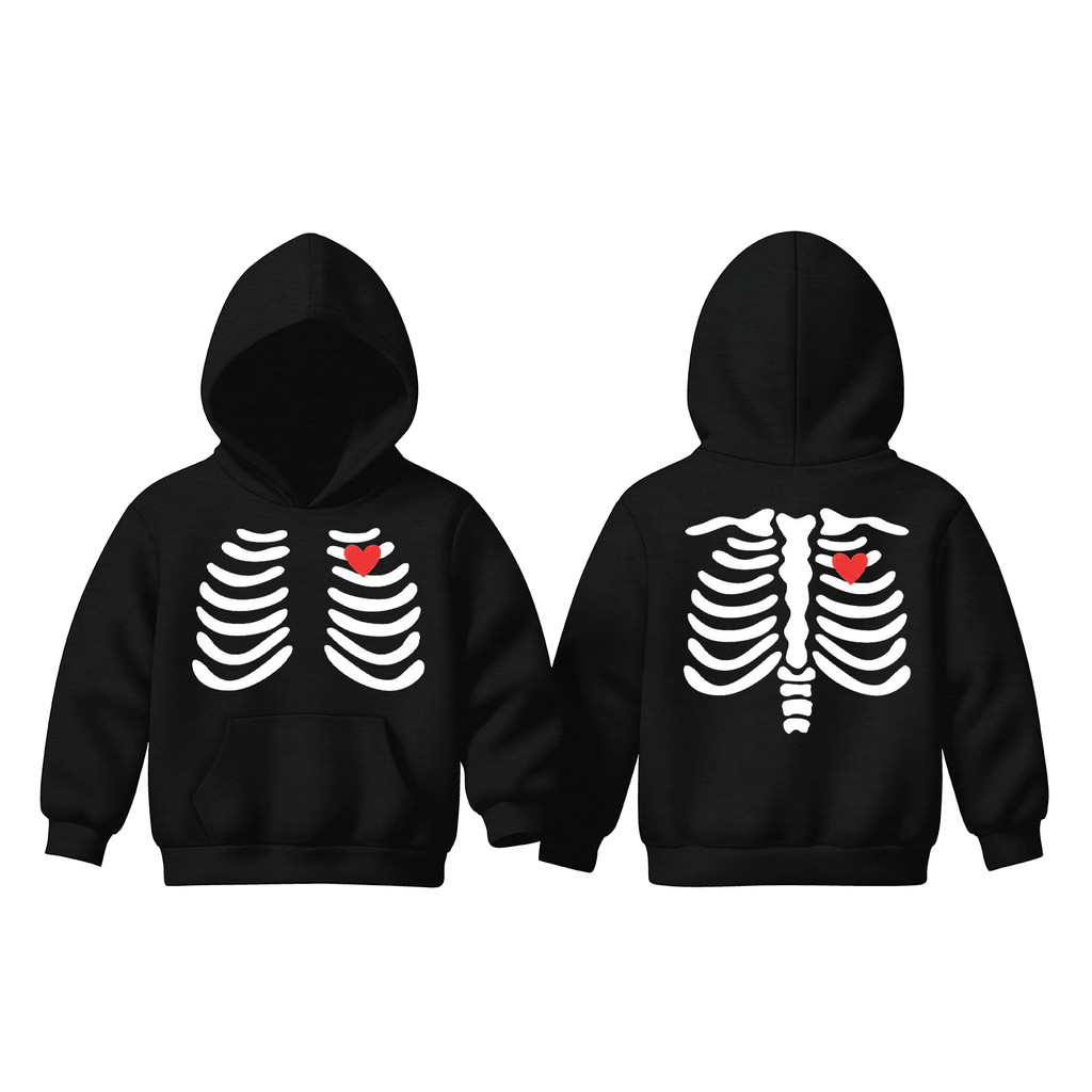 Trendy Kids Sweatshirts Long Sleeve Hooded Black Children Hoodies Girls Halloween Skeleton Pocket Ki