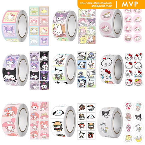 

MVP 500PCS Roll Stiker Sanrio Kartun Lucu Stiker Bahan Melody Kuromi DIY Sticker Untuk Dekorasi