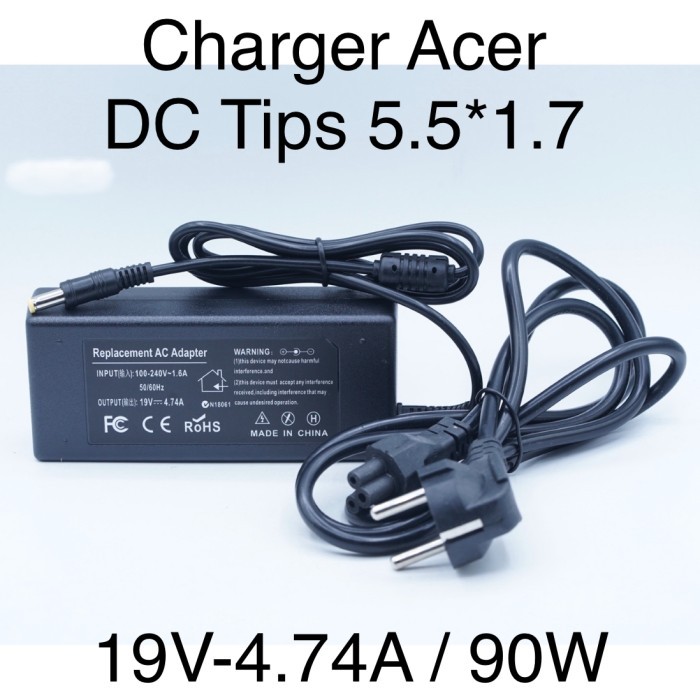 ACER 19V 4.74A 90W 90 Watt DC Tips Jek 5.5*1.7 Charger Adaptor Notebook Laptop with Power Cable Kabe