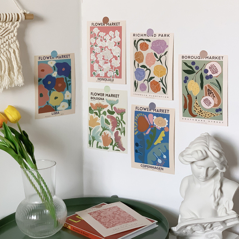 

Ins Abstract Artistic Flower Postcard Vintage Aesthetic Background Wall Diy Decorative Card Photo Props With Sticker 6 Sheets