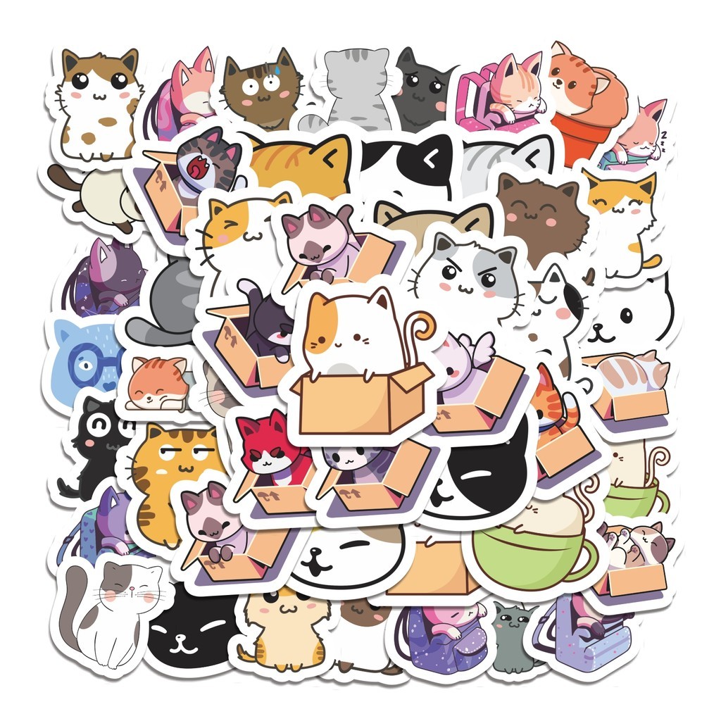 

COD 50 Pcs Stiker Super kawai Kitties Lucu Anti Air Untuk Dekorasi Notebook Sepeda Skateboard Handphone