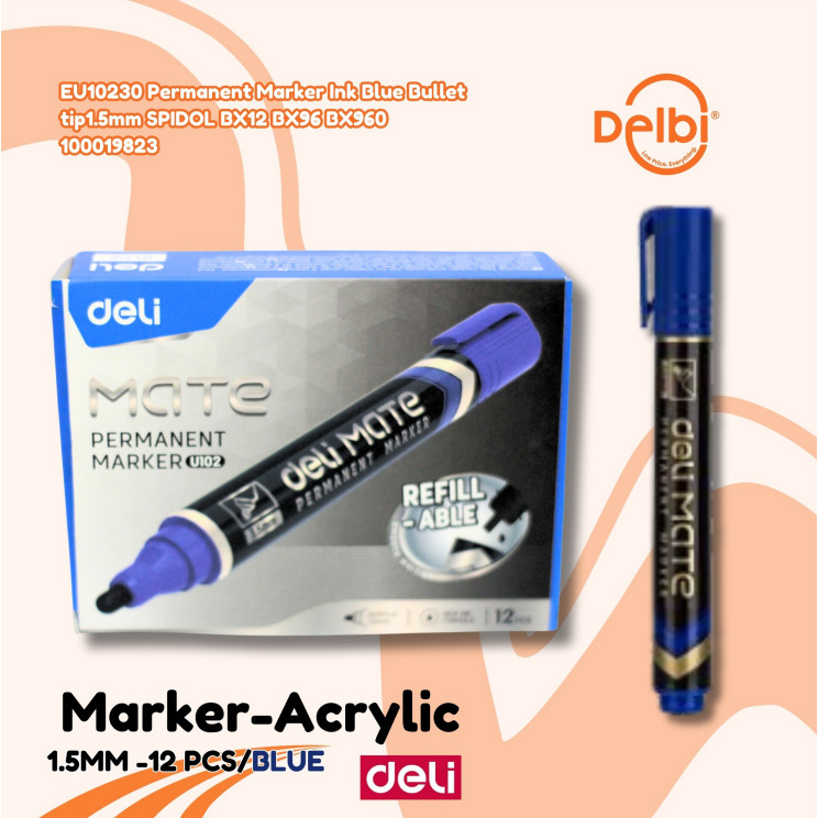

EU10230 Permanent Marker Ink Blue Bullet tip1.5mm SPIDOL