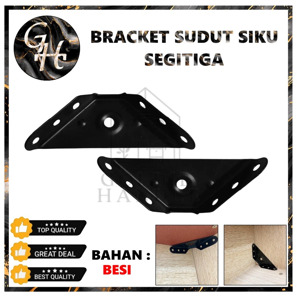 Bracket Sudut Siku Segitiga Ujung Braket Konektor Hitam Sudut Corner Ambalan Lemari
