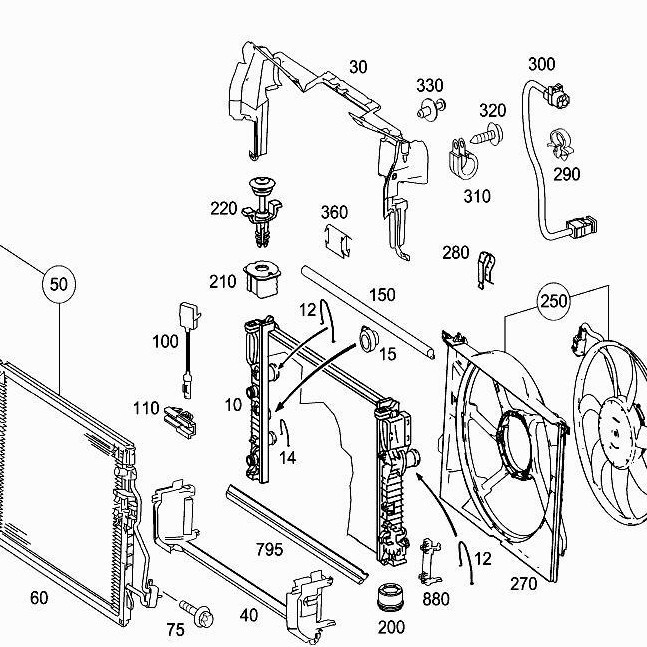 Air baffle atas radiator W221 (S300/S350/S500)