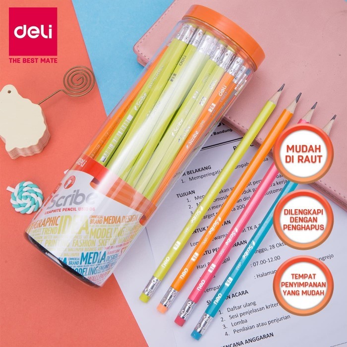 

Deli Pensil / Pencil - 2B 50pcs/tabung - Sudah diasah EU51006