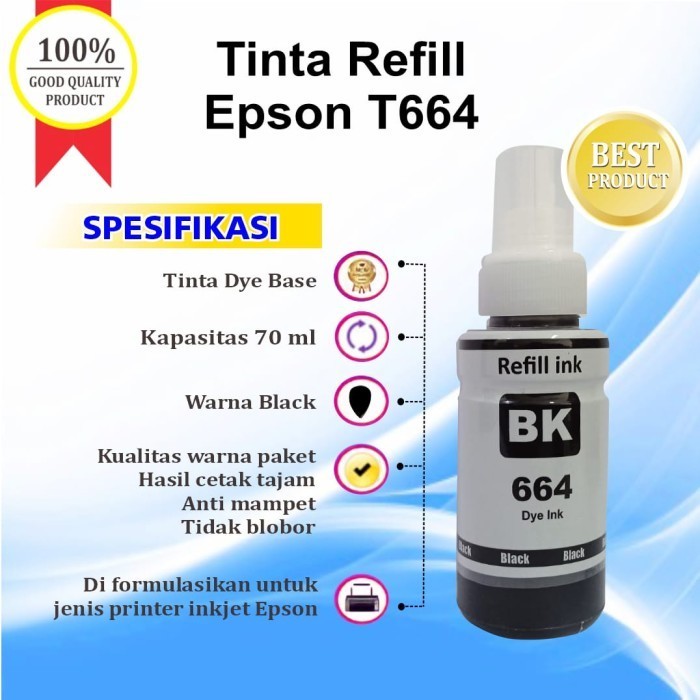Tinta Epson 664 Premium Refill Printer L120 L220 L210 L360 L565 L550 - Biru - Hitam