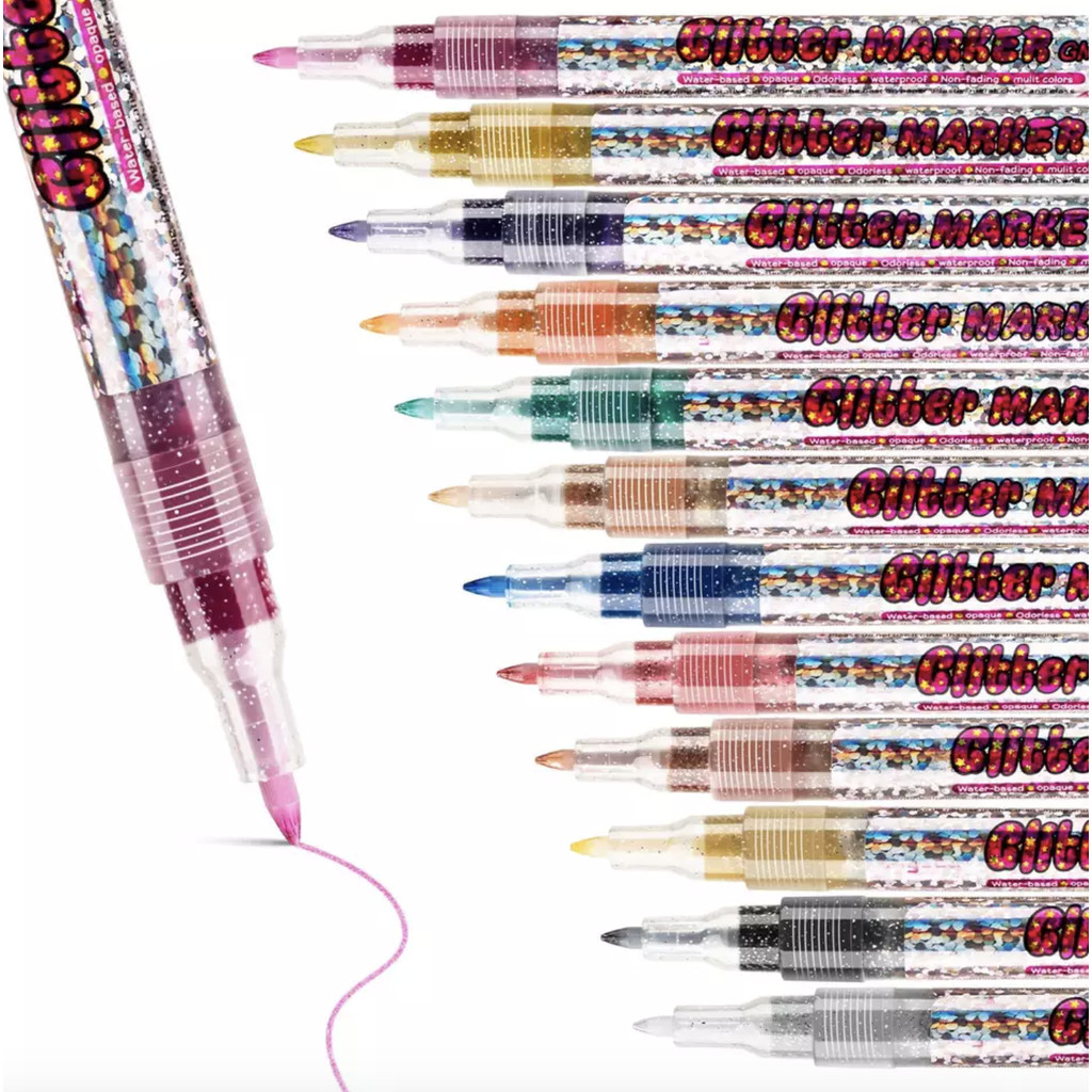 

New Shinny 12color Gel Fashion Non-toxic Flash Powder Fine Point Glitter Dual Ends Tips Whiteboard Marker Pen