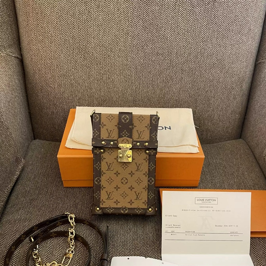 【bekas asli】（ m67873）Tas Kotak Vertikal Bagasi Louis Vuitton/Tas Ponsel Vertikal/Tas Rantai Selempan