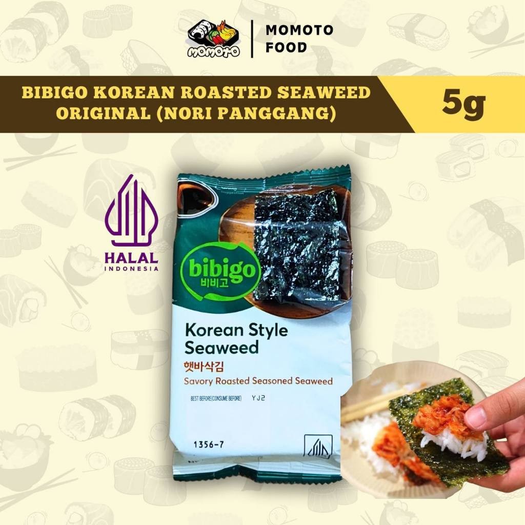 

Bibigo Nori Panggang Asli Korea Halal Gim Roasted Seaweed Rumput Laut 5 gram