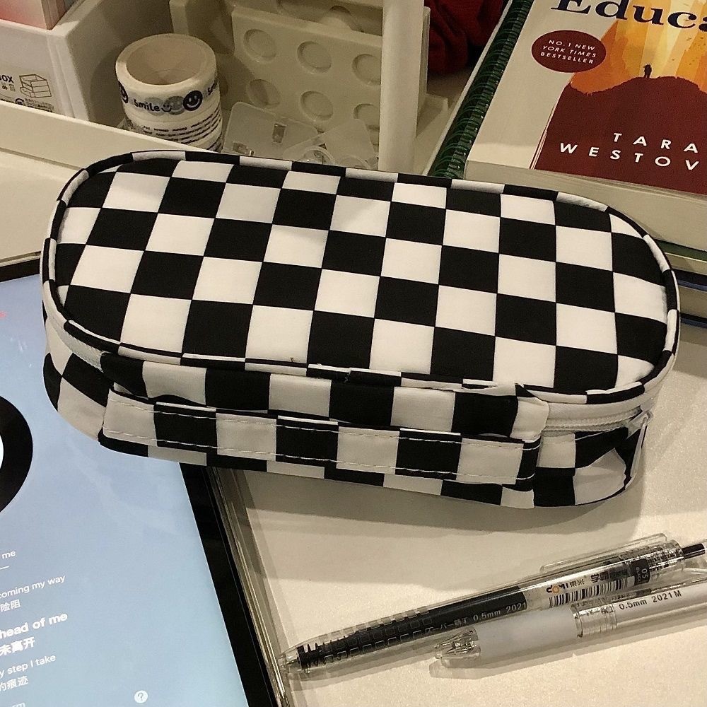 

Kawaii Checkerboard Pencil Case Lattice Large Capacity Pencil Bag Stationery Storage Box Korean Stationery School Office Supply