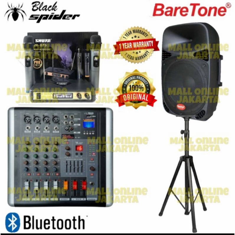 Paket Speaker Baretone 15inch Power Mixer 4channel blackspider