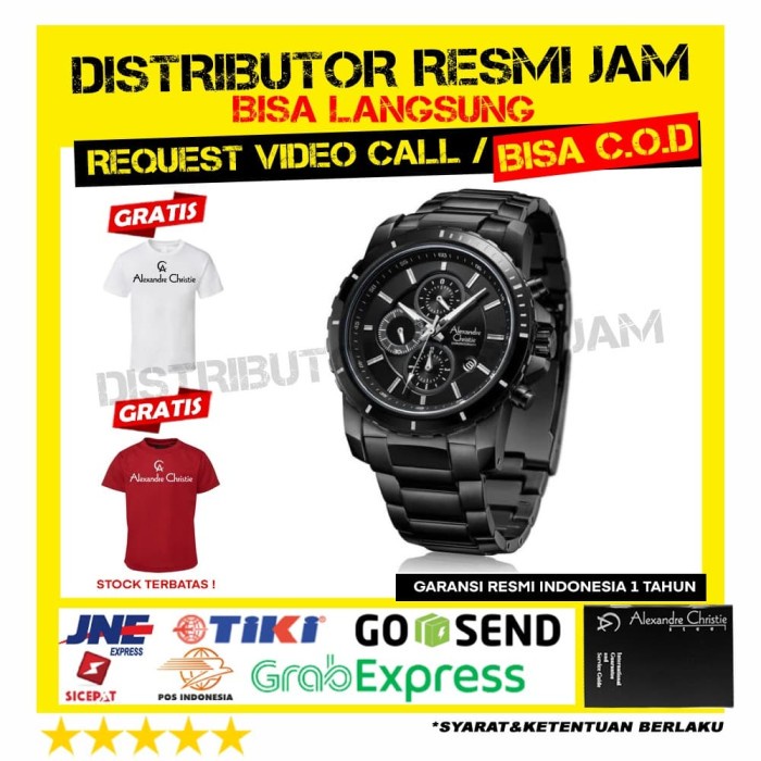 jam tangan alexandre christie ac6141 6141 6141mc allblack garansi